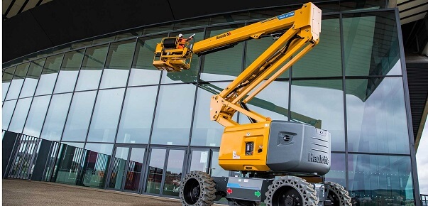 12 meter articulated boom lift used for elevated construction work